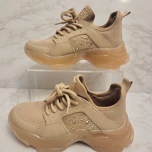 🌹🍃Steve Madden GANZO Blush Beige Crystal Chunky Sneaker Shoe - Size: 9M🍃🌹